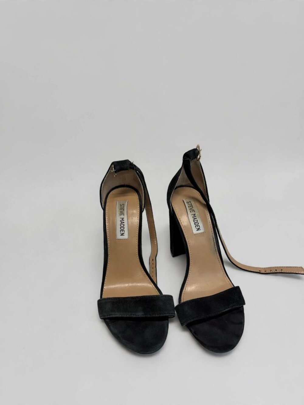 Steve Madden Black Suede Block Heel Ankle Strap Sandals – Women's US 7.5